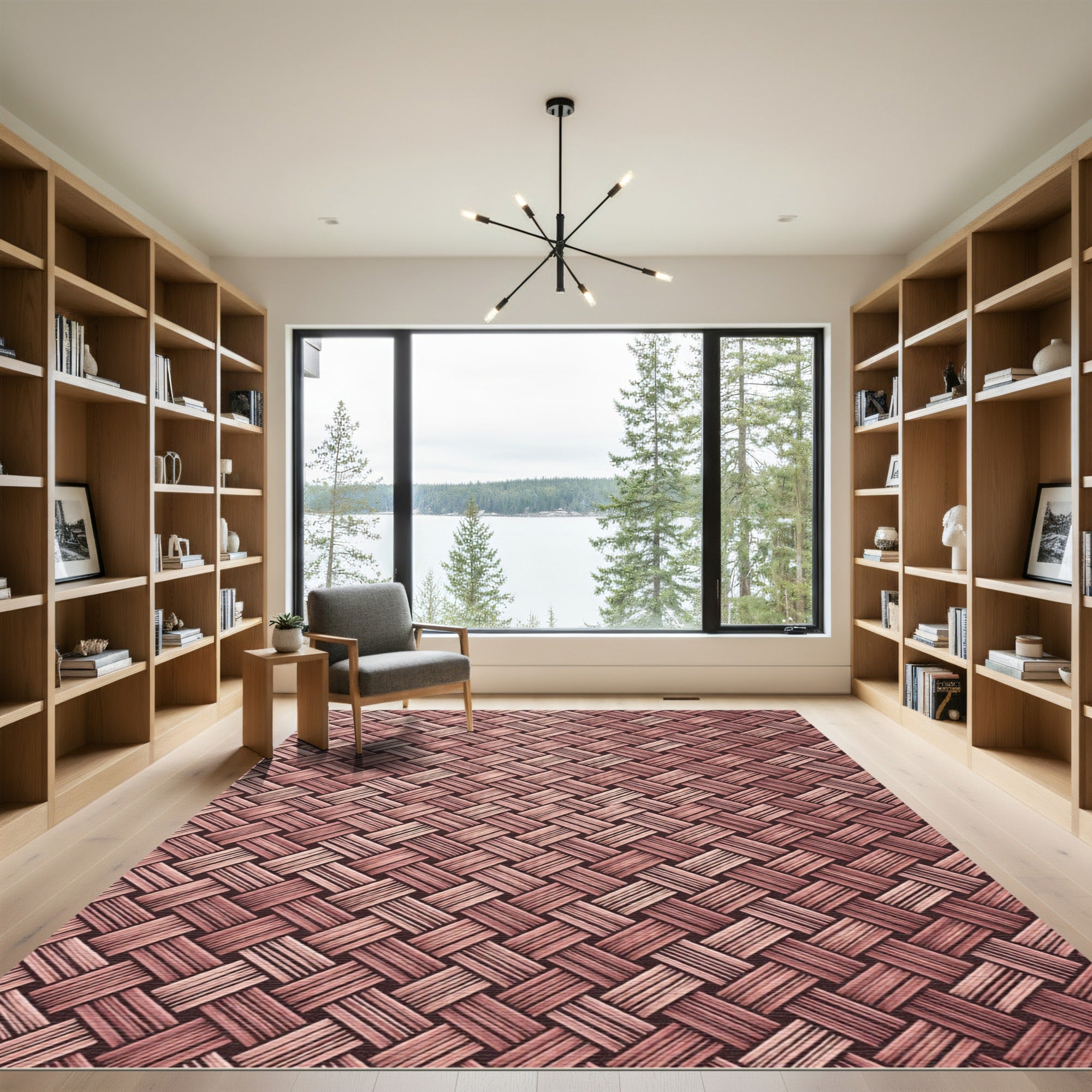 Rustic Woven Tan Diagonal Bands Rug