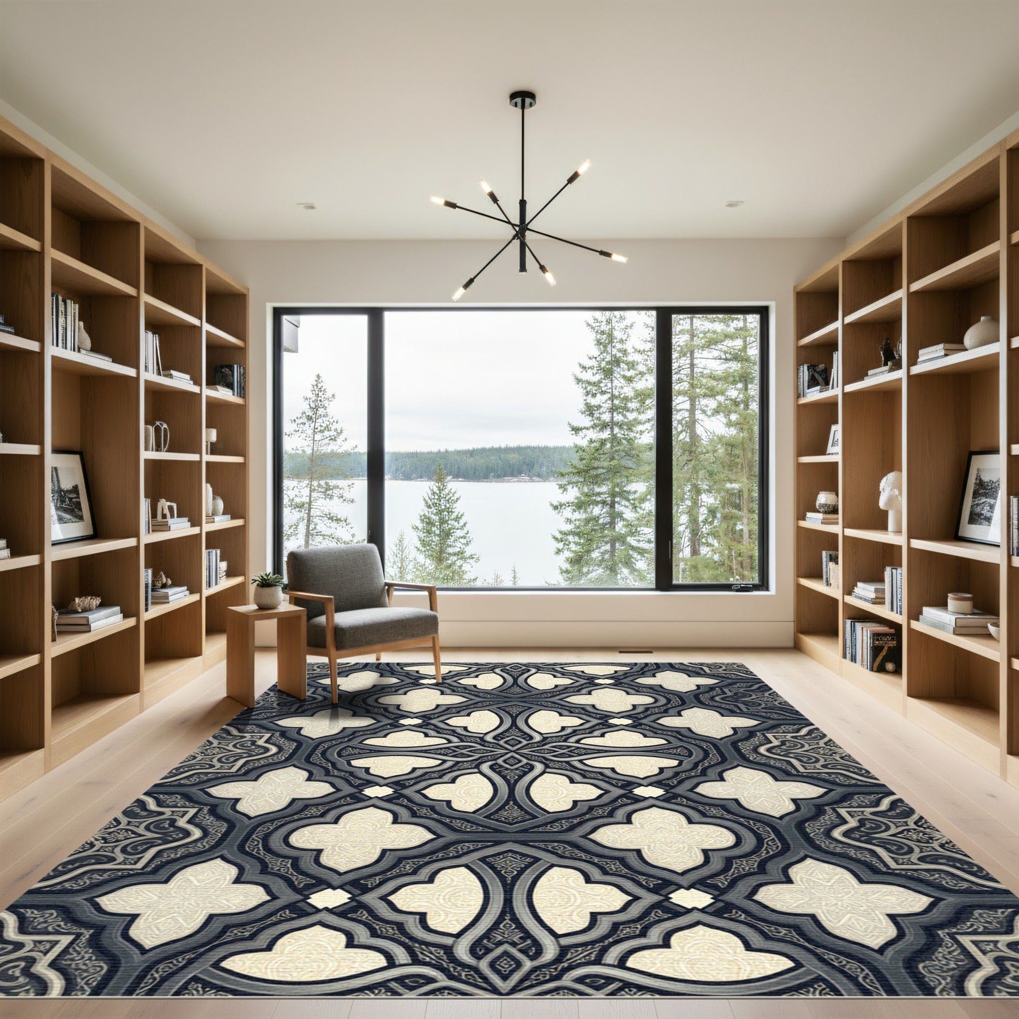 Intricate Gray Cream Geometric Quatrefoil Rug