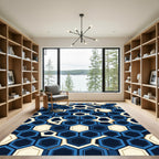 Modern Navy Blue Geometric Honeycomb Rug