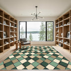 Sage and Taupe Geometric Diamond Rug