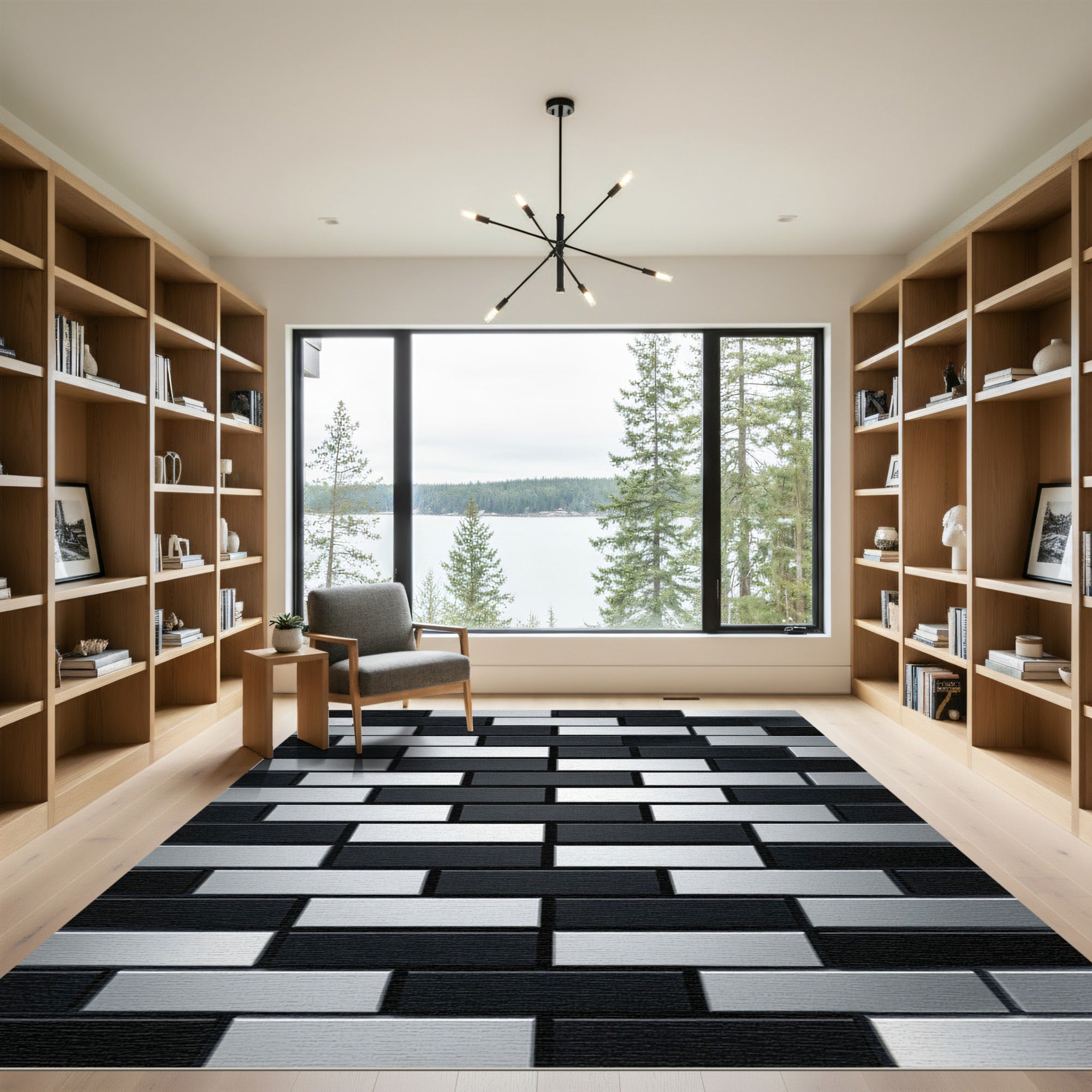 Modern Black White Brick Area Rug