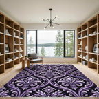 Damask Purple Floral Oval Rug