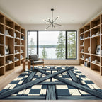 Dark Teal Wood Timber Checkerboard Rug