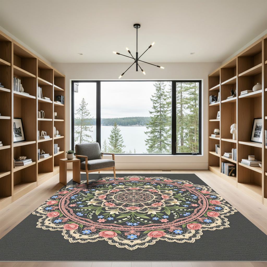 Floral Lace Mandala Rose Garden Blush Rug