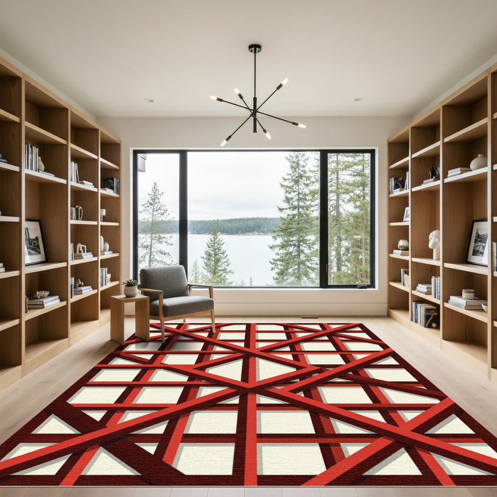 Bold Red Intersecting Grid Rug