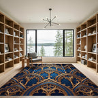 Gothic Royal Blue Gold Filigree Arch Rug