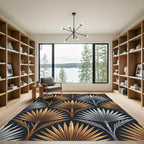 Art Deco Metallic Gold Silver Palm Rug