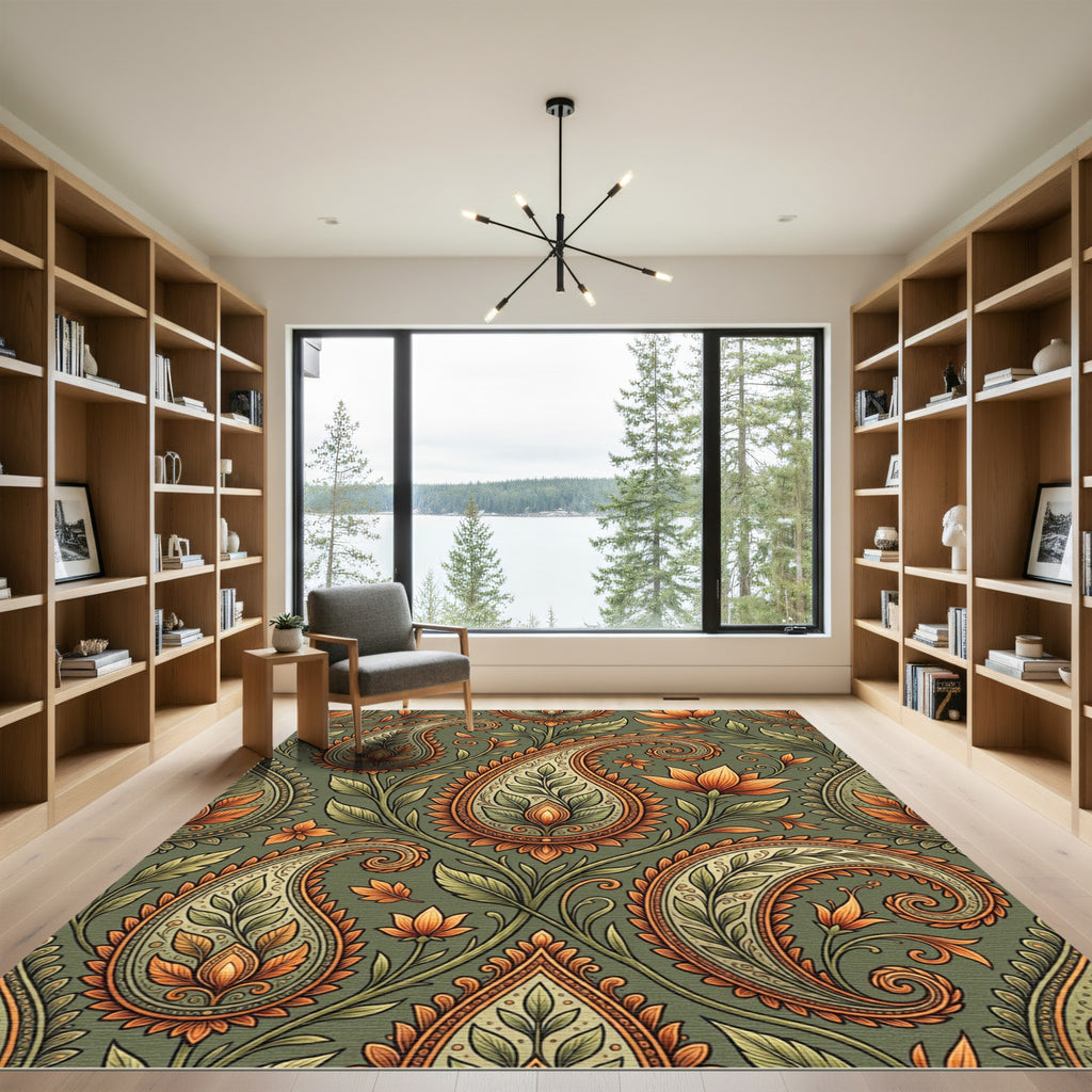 Emerald Green Paisley Floral Medallion Rug