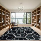 Modern Monochrome Geometric Hexagon Grid Rug