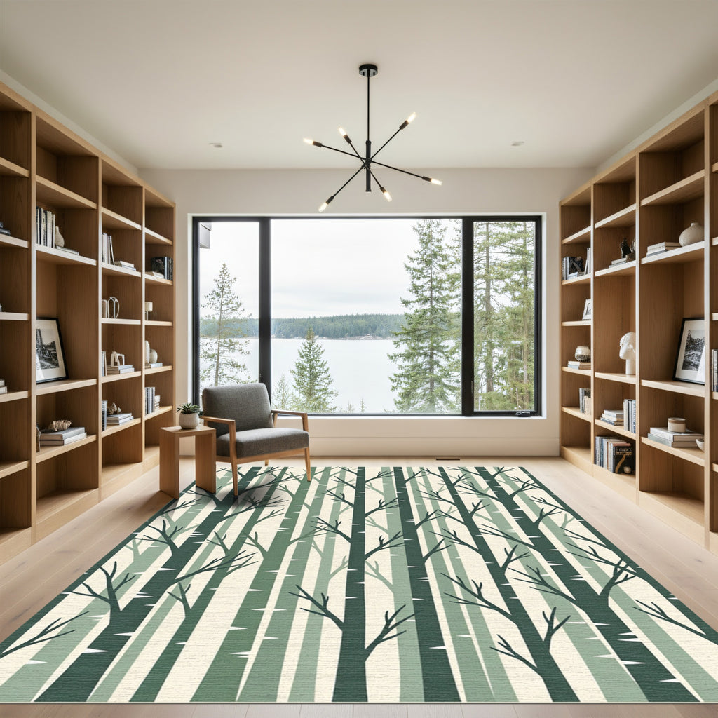 Modern Sage Forest Birch Tree Rug