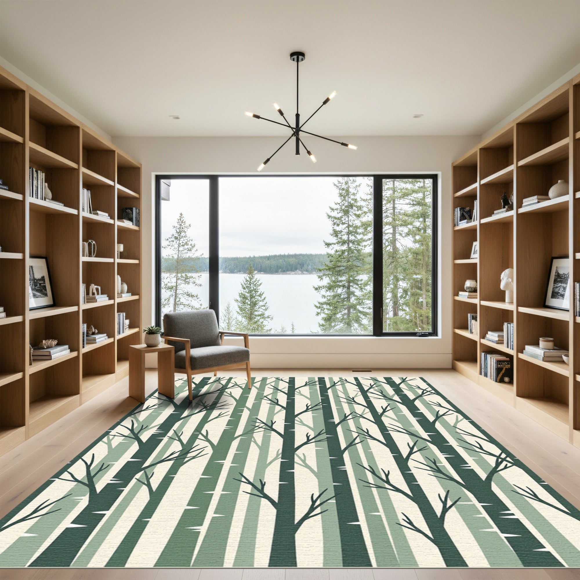 Modern Sage Forest Birch Tree Rug