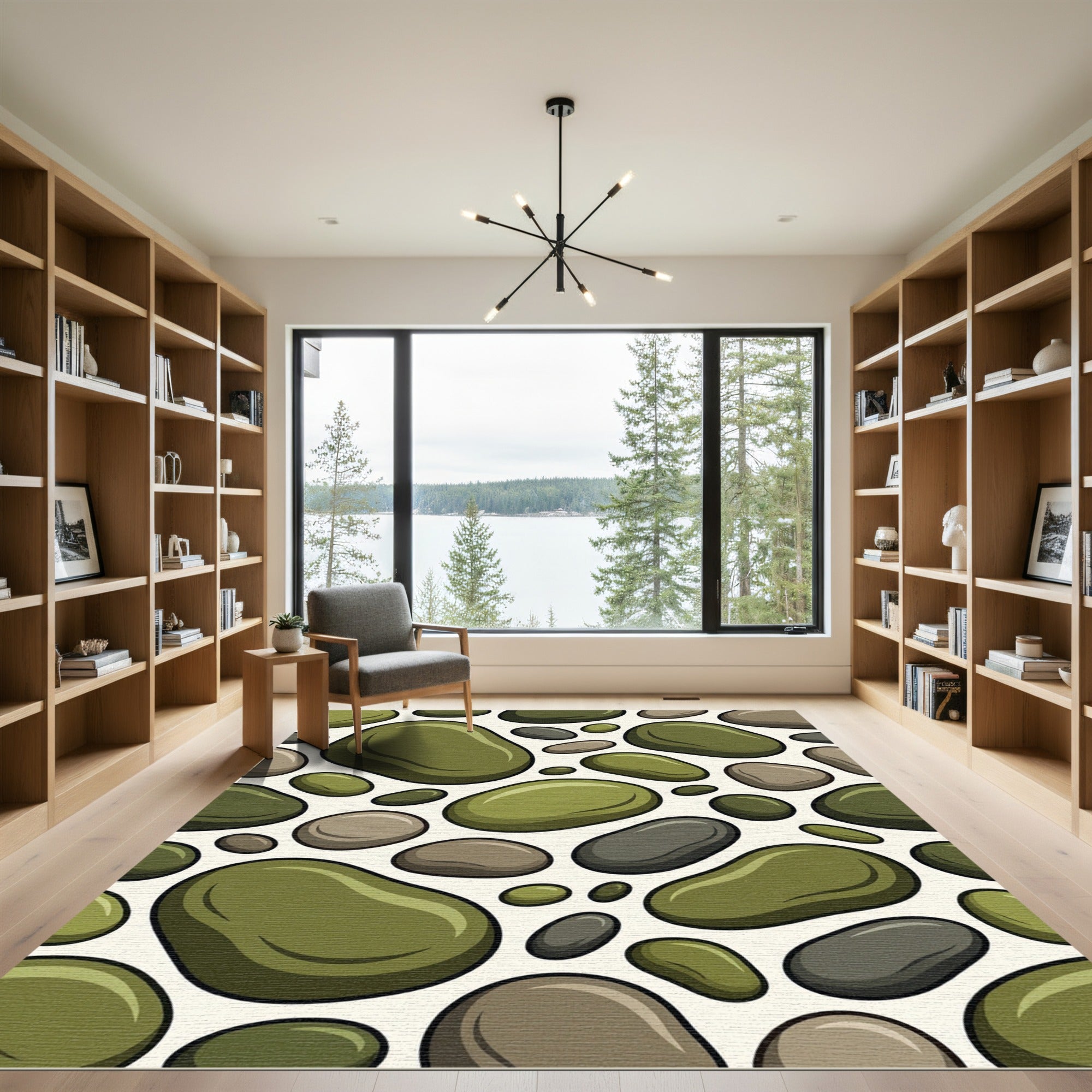 Green Brown Smooth Pebble Arrangement Rug