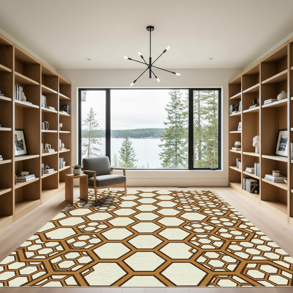 Amber Geometric Honeycomb Structure Rug