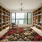 Rich Red Cream Rose Damask Romance Rug