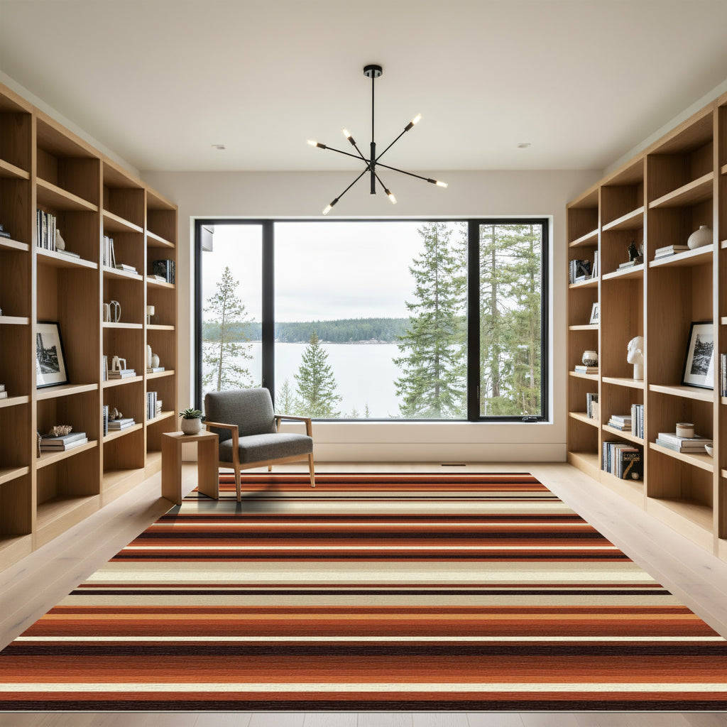 Earthy Brown and Cream Horizontal Stripes Rug
