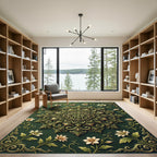 Sage Green Floral Ornate Medallion Rug