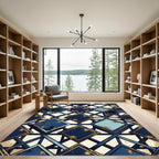 Geometric Art Deco Navy Gold Tile Rug