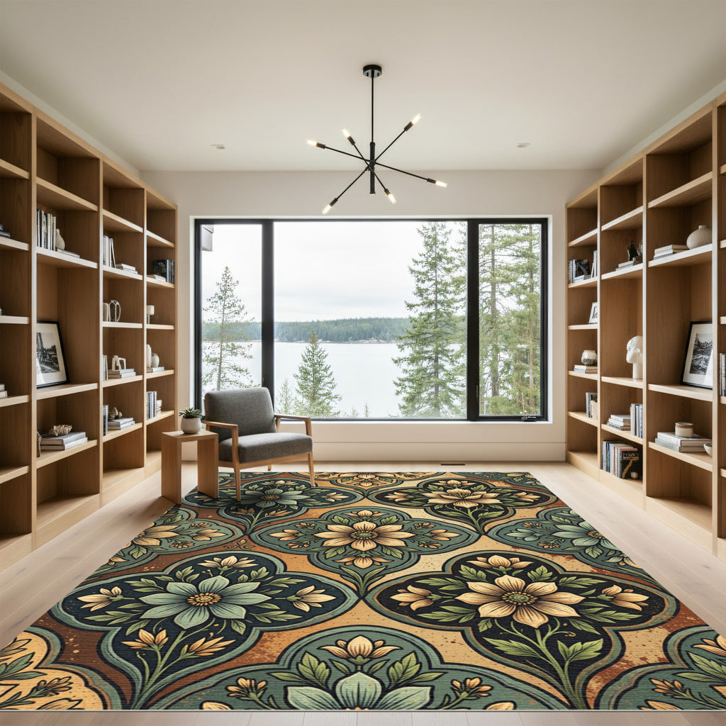 Vintage Sage and Gold Floral Medallion Rug