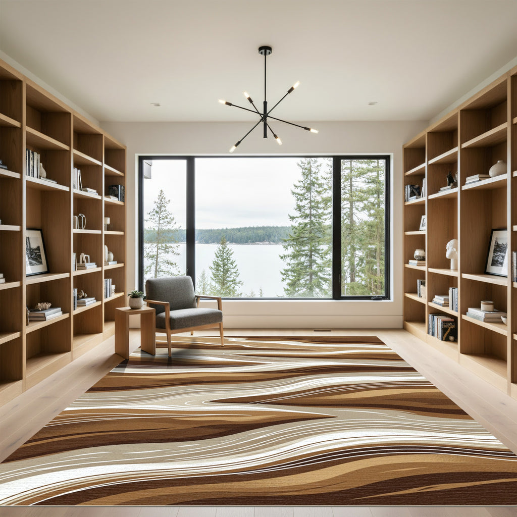 Earthy Brown Layered Abstract Waves Rug