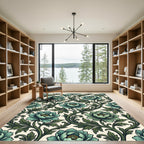 Teal Floral Vine Scroll Art Rug