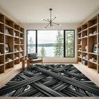 Industrial Charcoal Geometric Lattice Overlay Rug