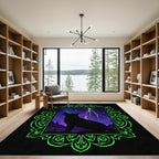 Neon Green Wolf Night Sky Rug