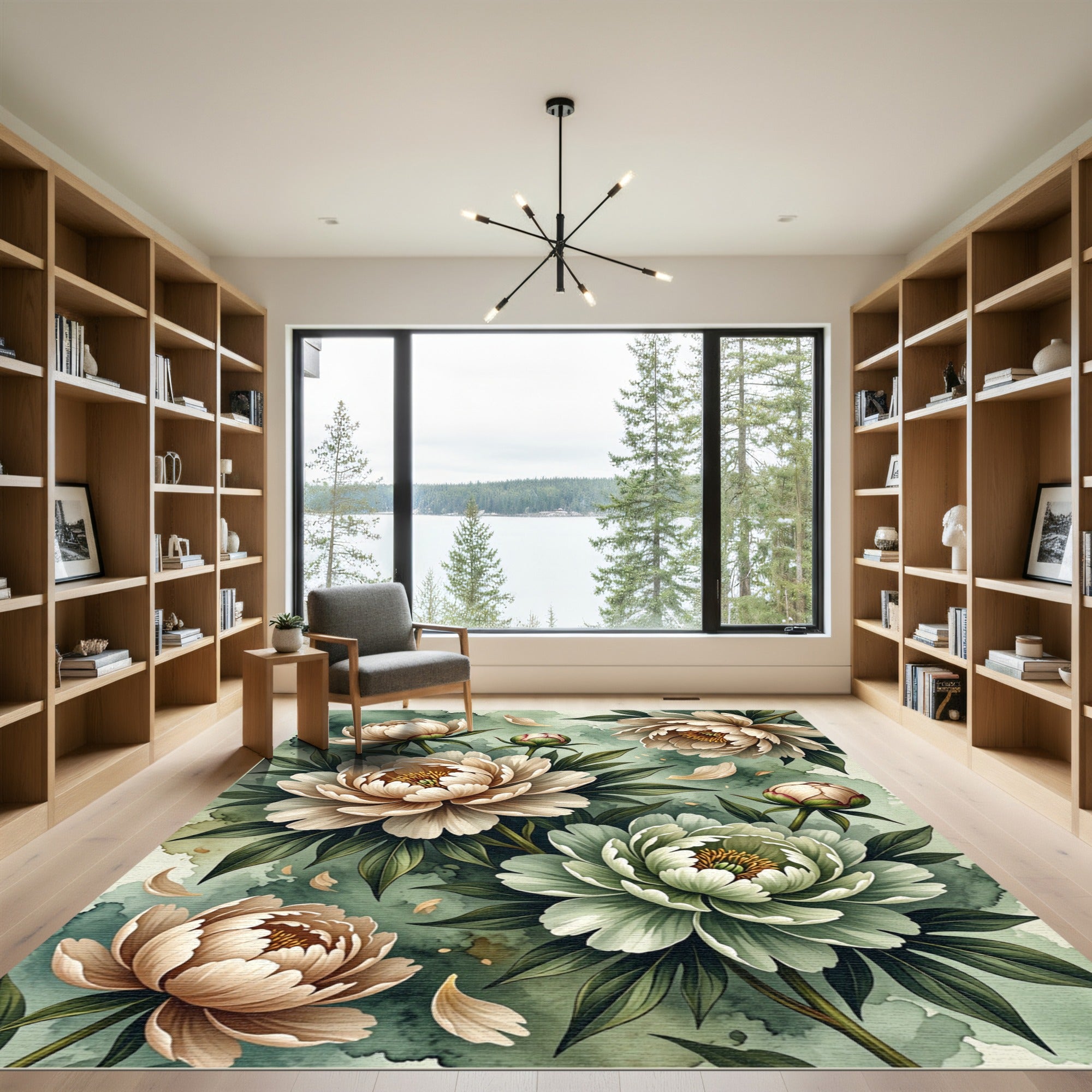 Ethereal Sage Peony Watercolor Floral Rug