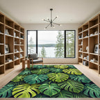 Tropical Green Monstera Leaf Pattern Rug