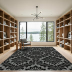 Regal Black Damask Crown Ornament Rug