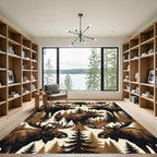 Brown Moose Forest Woodland Scene Rug
