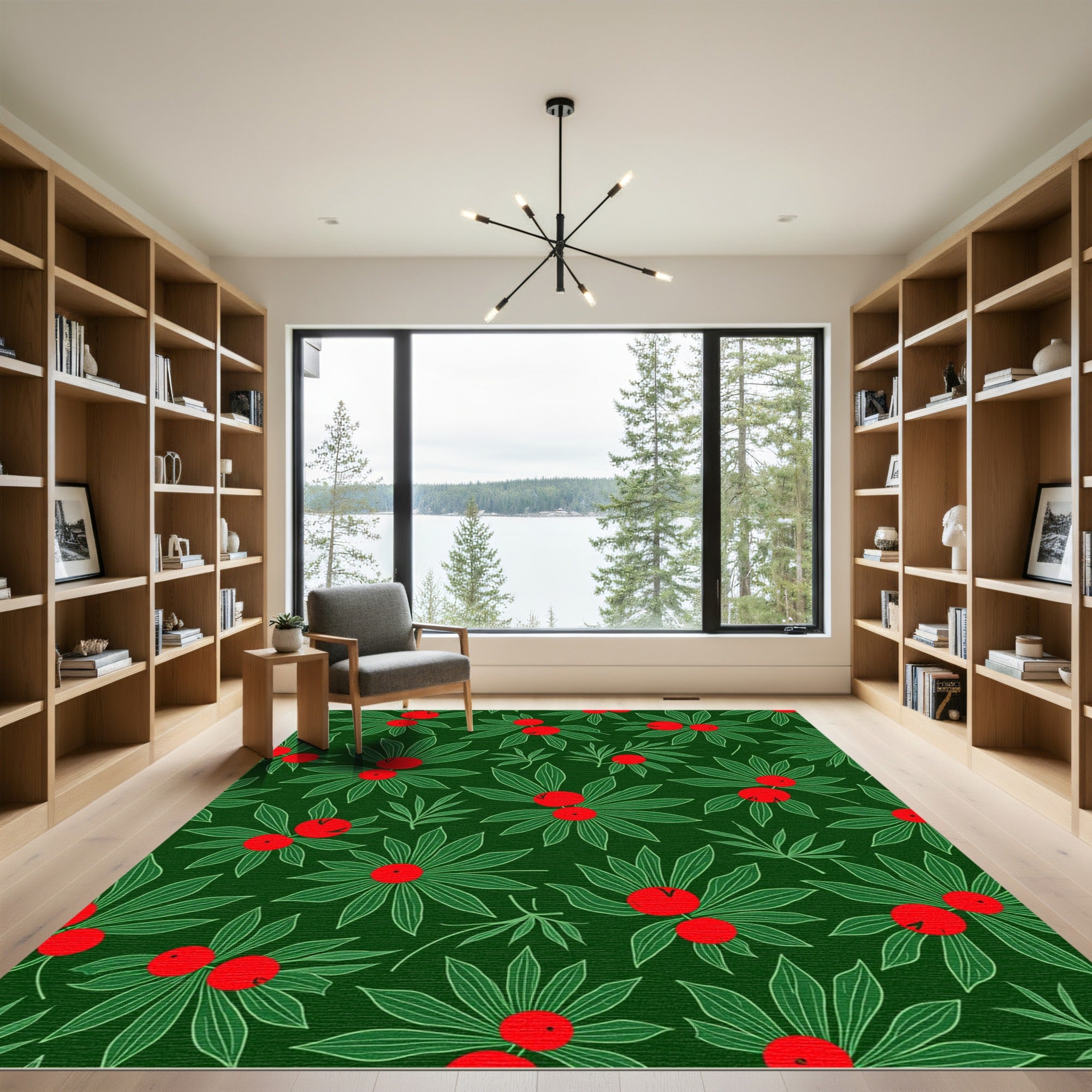 Emerald Green Red Berry Foliage Rug