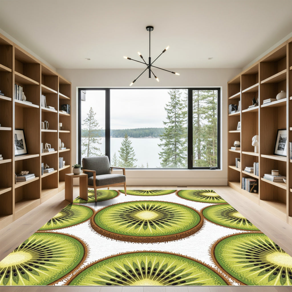 Vibrant Green Sliced Kiwi Fruit Rug