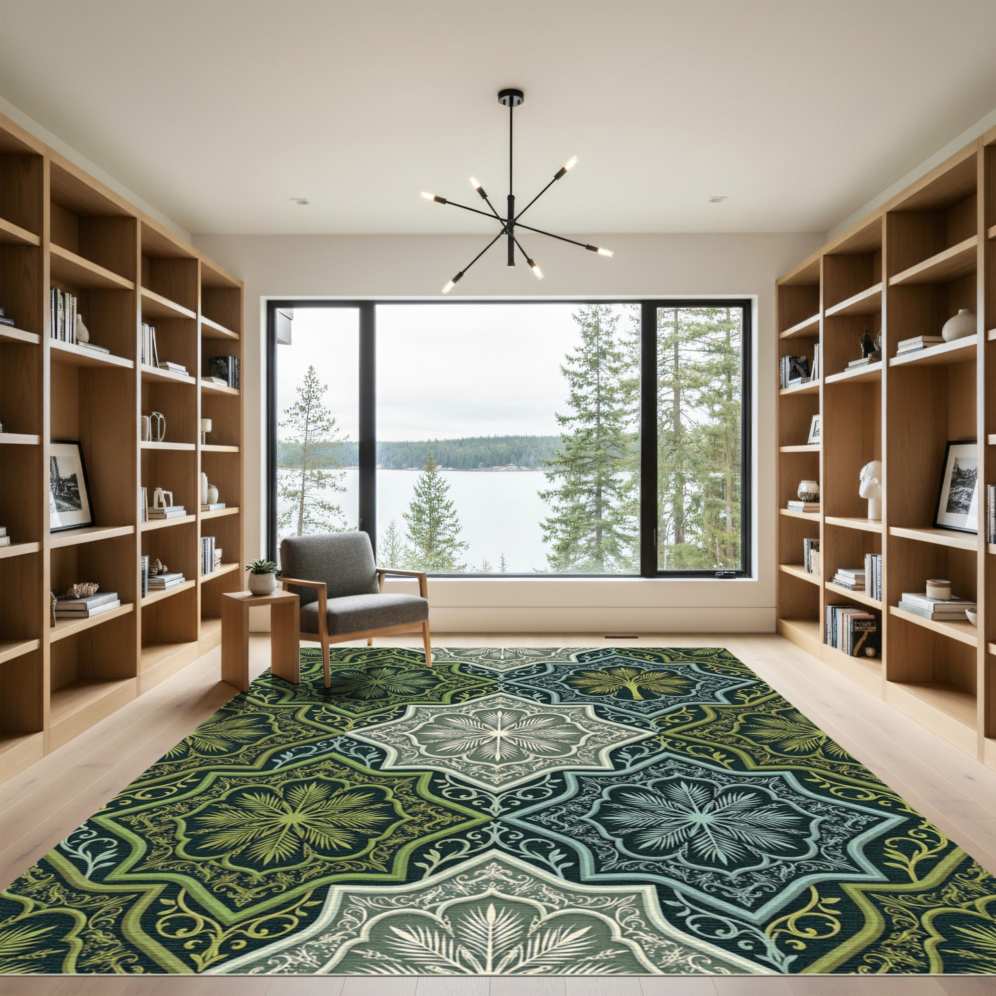 Emerald Green Floral Palmette Medallion Rug