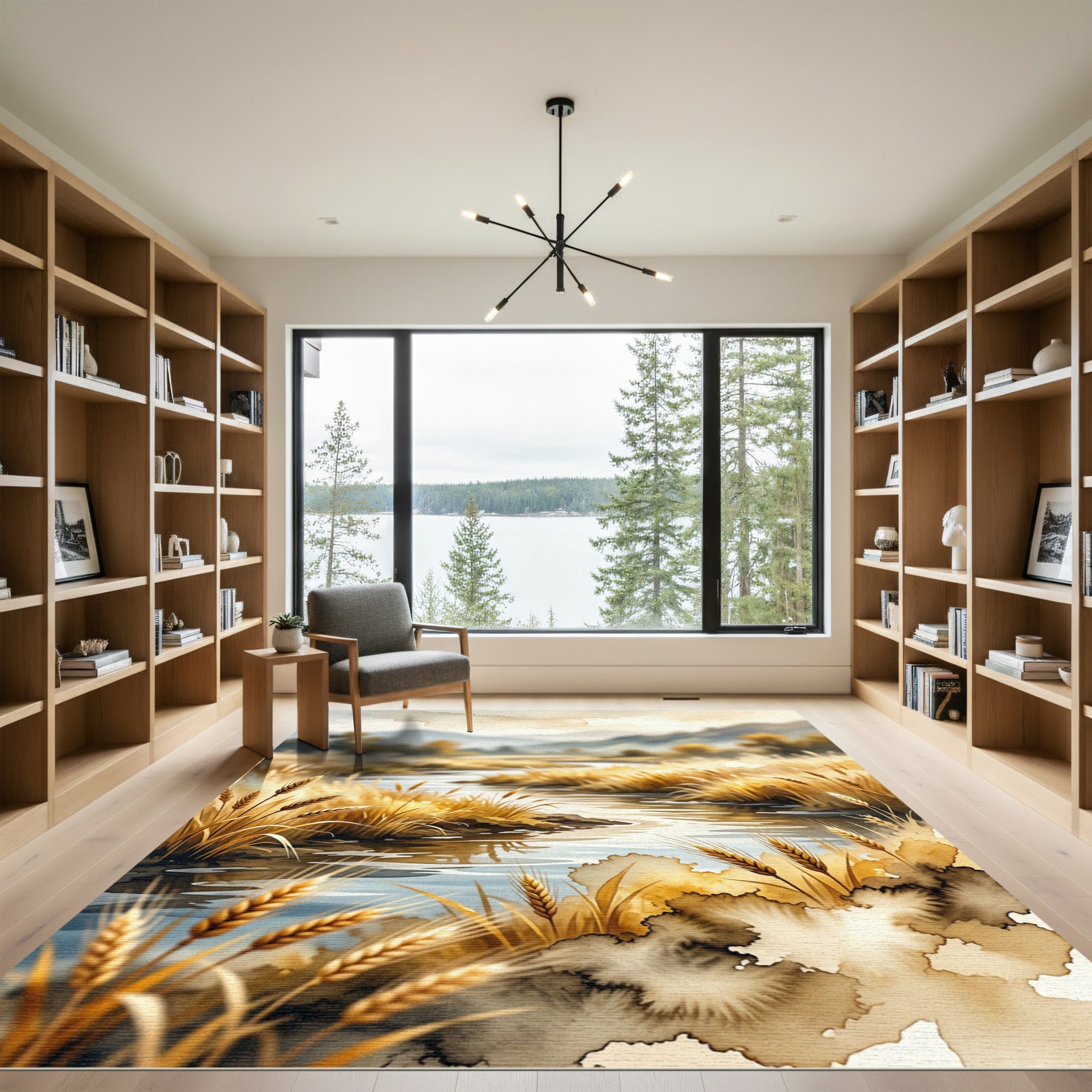 Golden Wheat Field Landscape Watercolor Rug
