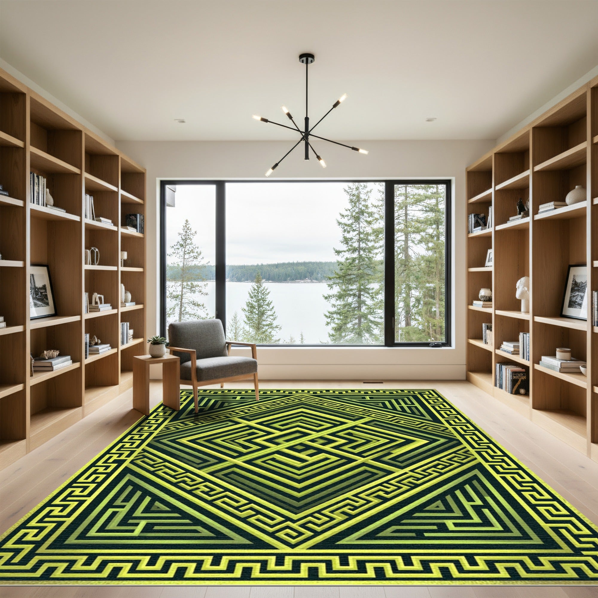Emerald Green Geometric Maze Rug