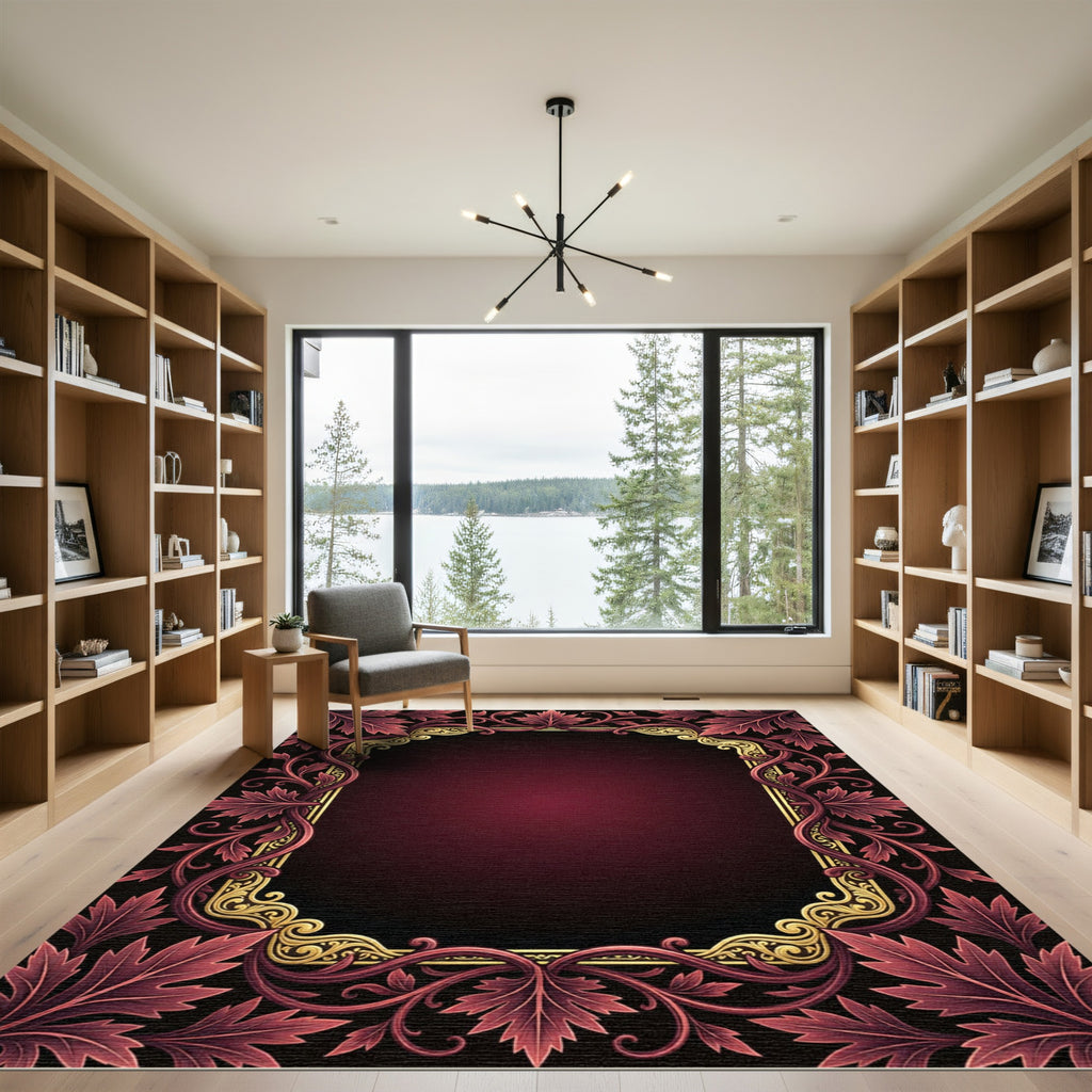 Regal Crimson Floral Border Rug