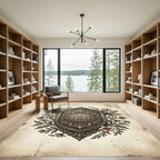 Ornate Golden Emblem Floral Border Rug