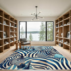 Blue White Zebra Herd Illustration Rug