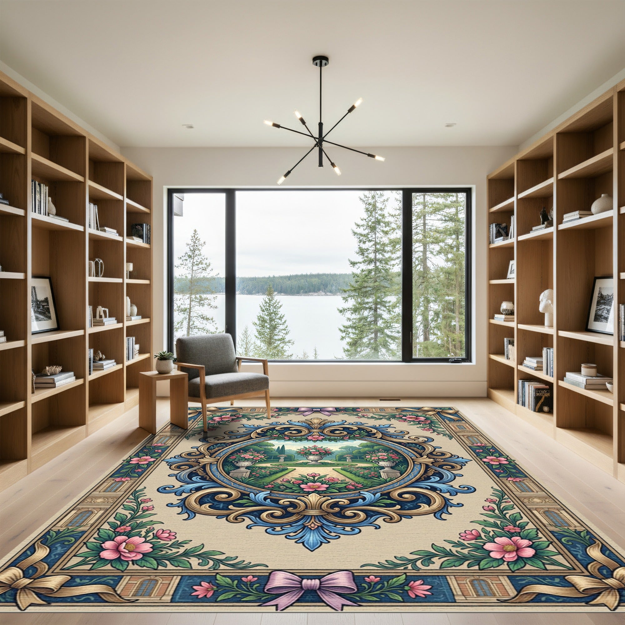 Ornate Floral Garden Architectural Oval Rug