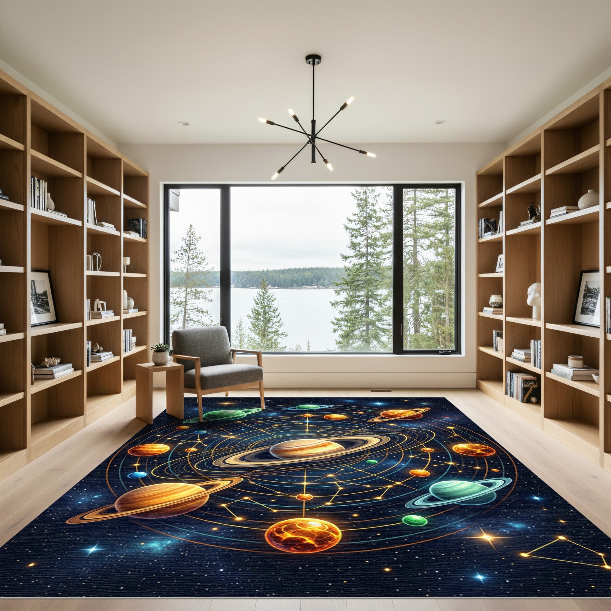 Celestial Orbits Golden Solar System Rug