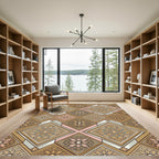 Ornate Gold Floral Geometric Mosaic Rug