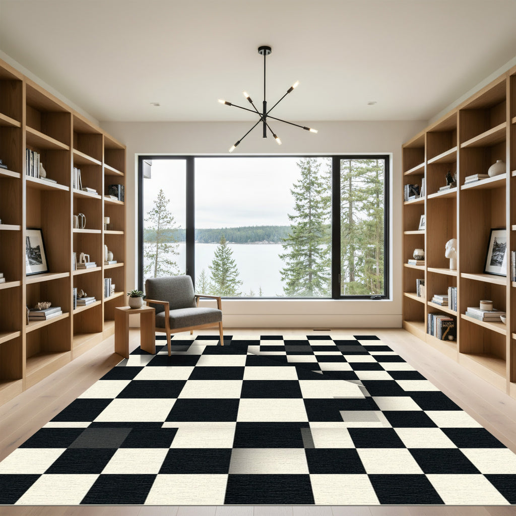 Monochrome Checkerboard Folded Illusion Grid Rug