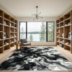 Black Ink Wash Cloud Swirl Rug