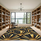 Art Deco Golden Fan Geometric Black Rug