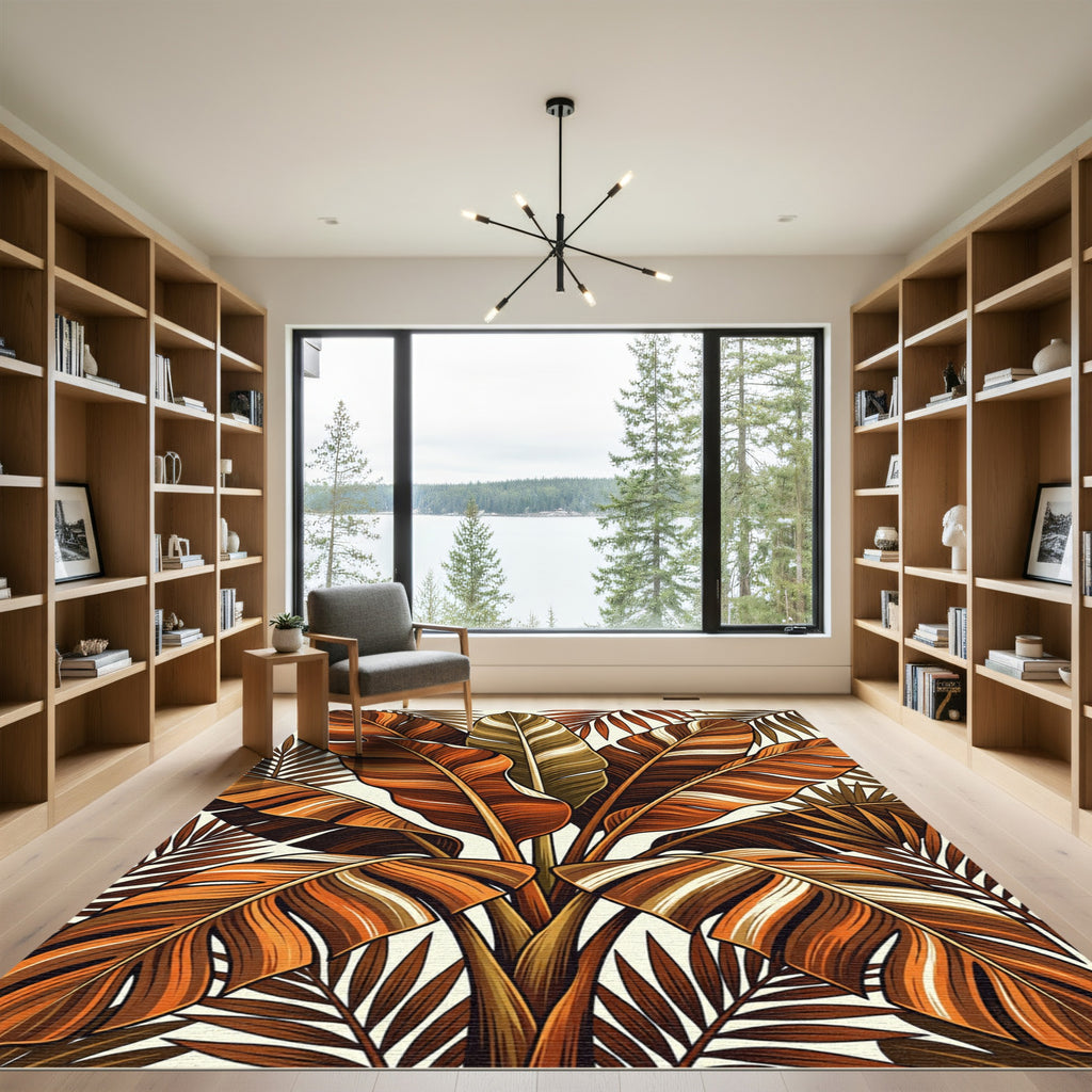 Autumn Tropical Palm Foliage Art Rug