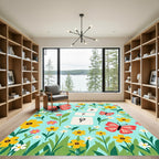 Playful Red Butterflies Whimsical Floral Garden Rug
