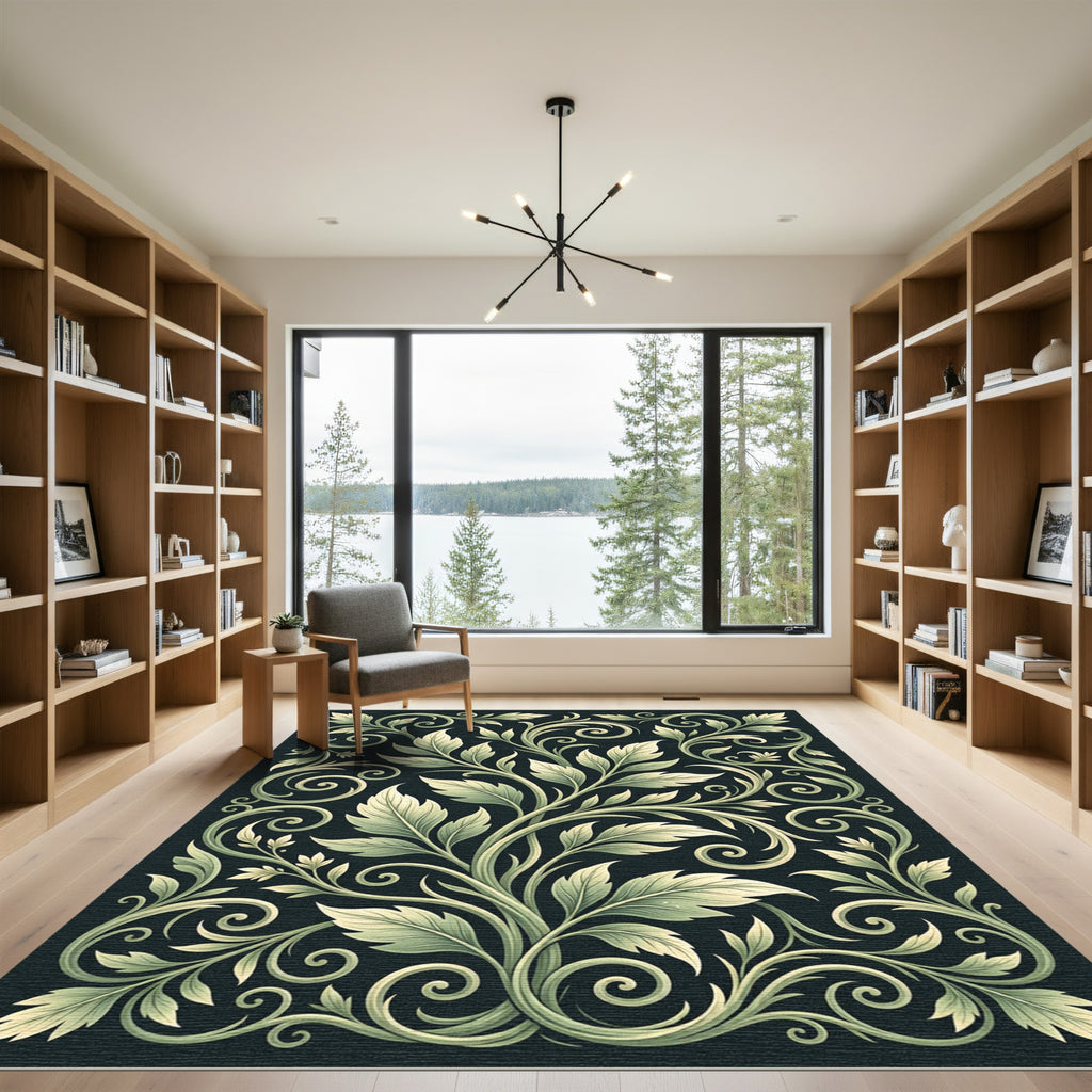 Elegant Sage Botanical Scroll Vine Rug