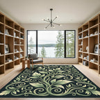 Elegant Sage Botanical Scroll Vine Rug