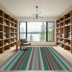 Teal Gray Vertical Stripe Rug