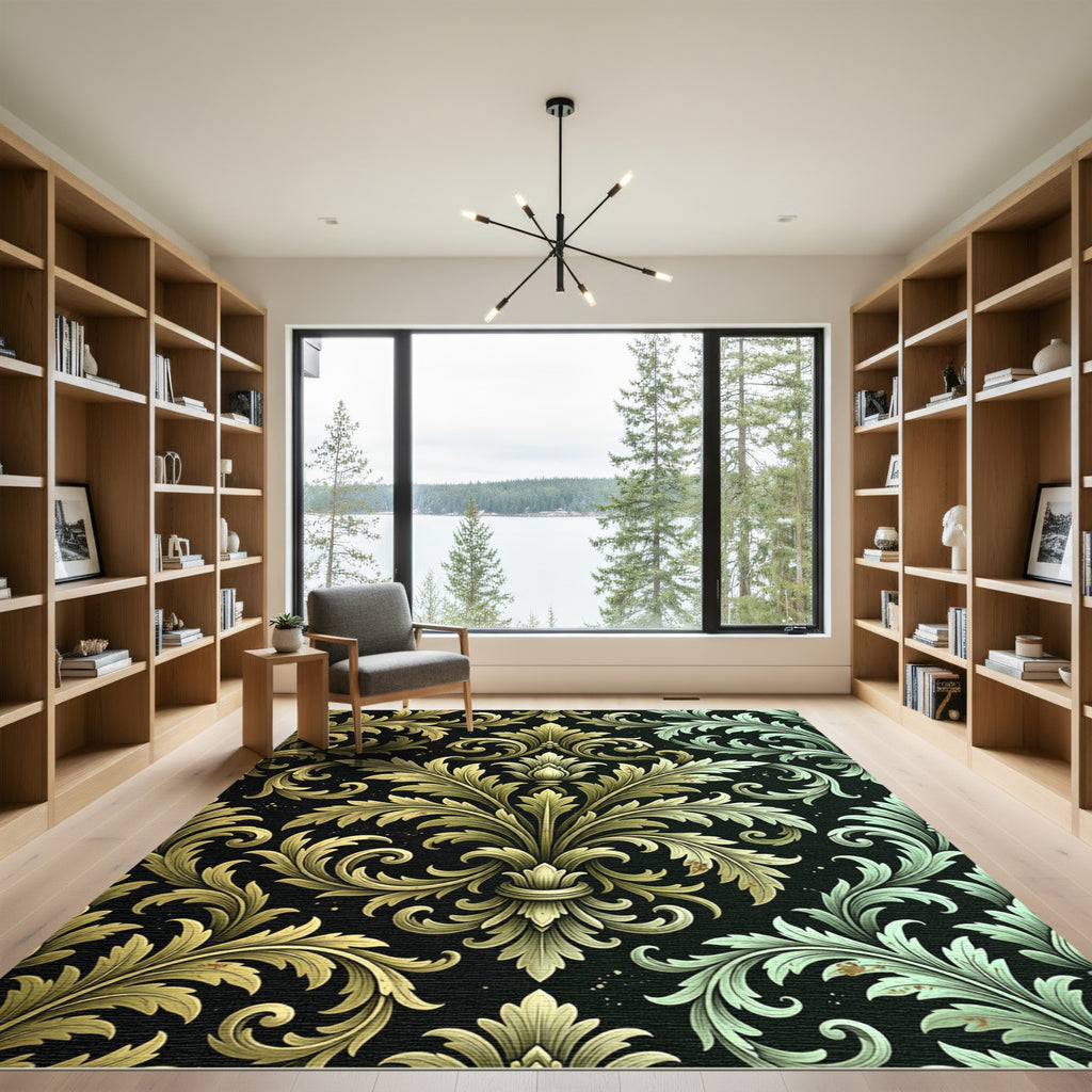 Elegant Golden Damask Scroll Ornament Rug